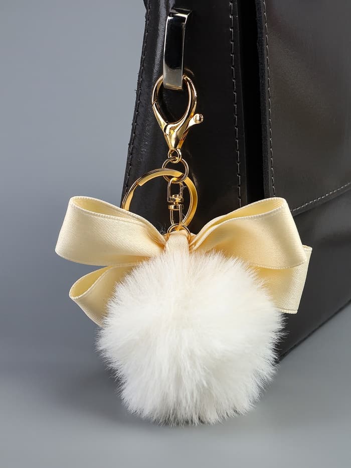 Брелок для ключей на кольце с карабином «Пушистик: Бант с подвеской», белый, на рюкзак, сумку, 12×5×5 см