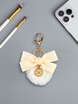 Брелок для ключей на кольце с карабином «Пушистик: Бант с подвеской», белый, на рюкзак, сумку, 12×5×5 см