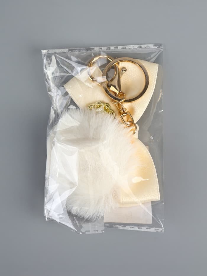 Брелок для ключей на кольце с карабином «Пушистик: Бант с подвеской», белый, на рюкзак, сумку, 12×5×5 см