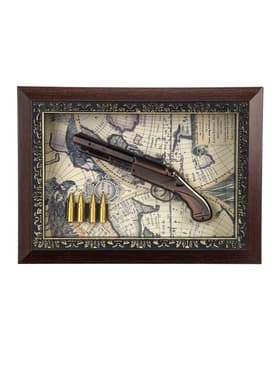 Панно настенное в раме с макетом оружия сувенирного «Карта. Револьвер и 4 пули», 26×36×5 см