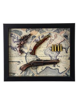 Панно настенное в раме с макетом оружия сувенирного «Карта. Револьверы и 4 пули», 35×43×4.5 см