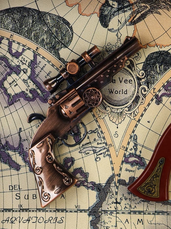 Панно настенное в раме с макетом оружия сувенирного «Карта. Револьверы и 4 пули», 35×43×4.5 см