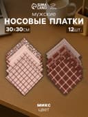 Платки носовые мужские «Этель», 30×30 см, набор 12 шт., 100% хлопок, коричневые, рисунок МИКС