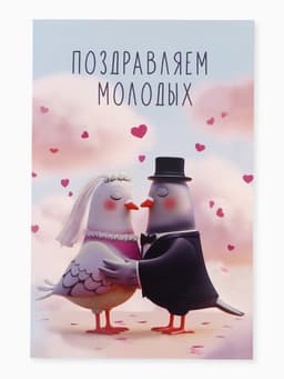 Открытка поздравительная с карманом для денег «Свадьба», голуби, 19 х 29 см