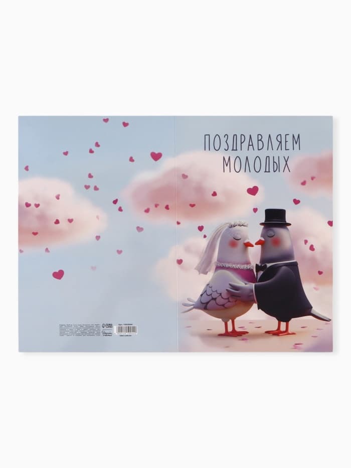 Открытка поздравительная с карманом для денег «Свадьба», голуби, 19 х 29 см