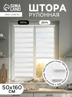 Штора рулонная 50×160 см «День и Ночь», по полотну 46×160 см, белая