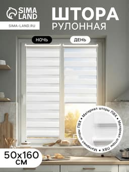Штора рулонная 50×160 см «День и Ночь», по полотну 46×160 см, белая