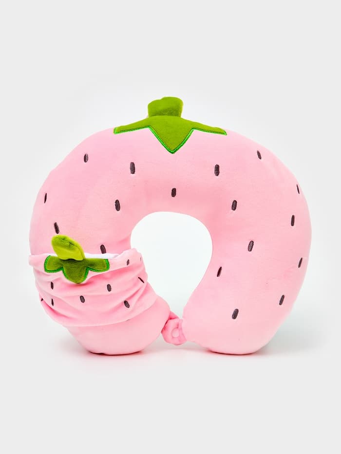 Мягкая игрушка - антистресс подголовник «Клубничка» с маской для сна