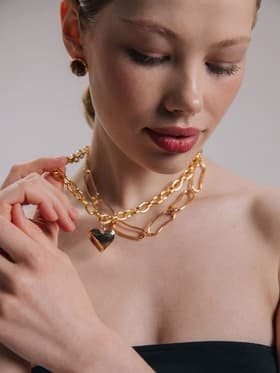 Цепь многослойная «Железное сердце», 2 яруса, L=32 и 40 см, цвет золото