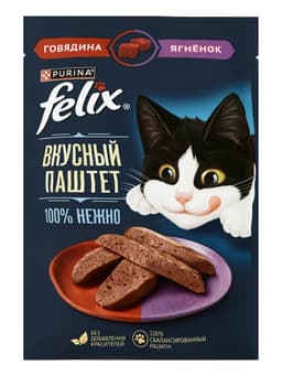 Влажный корм Felix «Вкусный Паштет», говядина /ягнёнок, 75 г