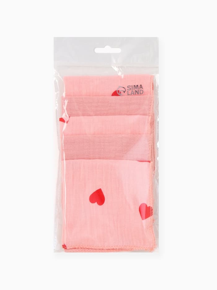 Платки носовые детские «Крошка Я» Pink Heart, 20×20 см, набор 6 шт., муслин, 100 % хлопок, розовые