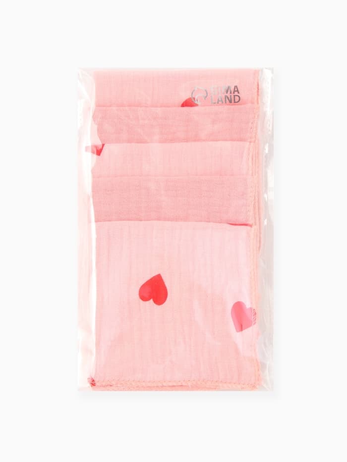 Платки носовые детские «Крошка Я» Pink Heart, 20×20 см, набор 6 шт., муслин, 100 % хлопок, розовые