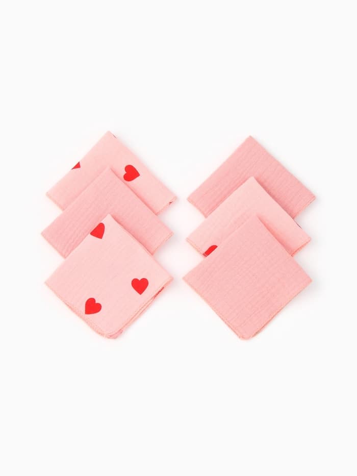 Платки носовые детские «Крошка Я» Pink Heart, 20×20 см, набор 6 шт., муслин, 100 % хлопок, розовые
