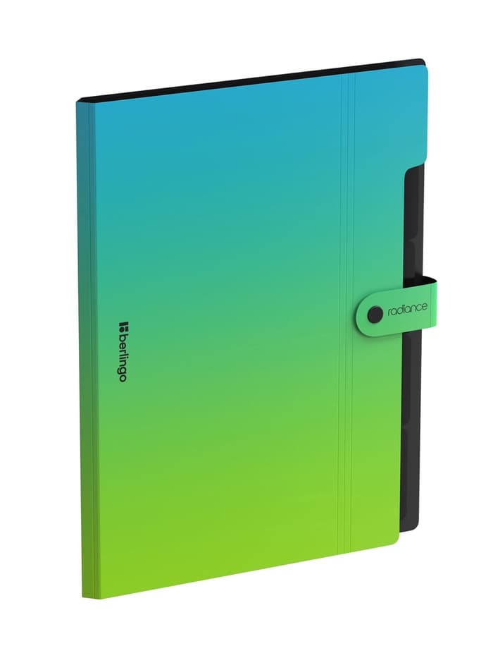 Папка А4 Radiance, 5 отделений, 600 мкм, на кнопке, голубой/зеленый градиент
