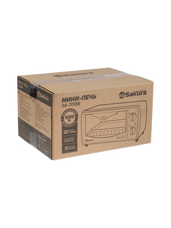 Мини печь Sakura SA-7018B, 1000 Вт, 10 л, 100-250 С, чёрная