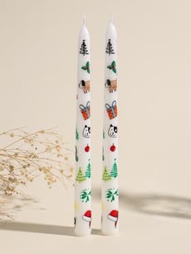 Набор свечей античных, 2.2×25 см, 2 шт. «Новогодние пёсики», белые, 8×28×2.3 см