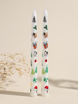 Набор свечей античных, 2.2×25 см, 2 шт. «Новогодние пёсики», белые, 8×28×2.3 см
