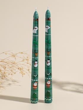 Набор свечей античных, 2.2×25 см, 2 шт. «Новогодние персонажи», зелёные, 8×28×2.3 см