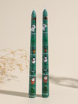Набор свечей античных, 2.2×25 см, 2 шт. «Новогодние персонажи», зелёные, 8×28×2.3 см