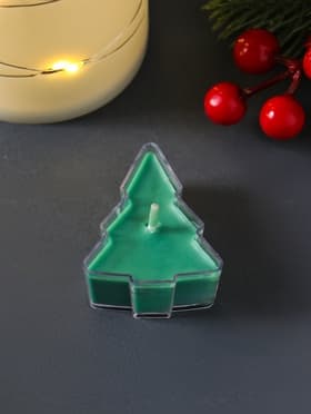 Ароматическая свеча чайная «Ель», зелёная, аромат рождественская ночь, 5×4×2.1 см