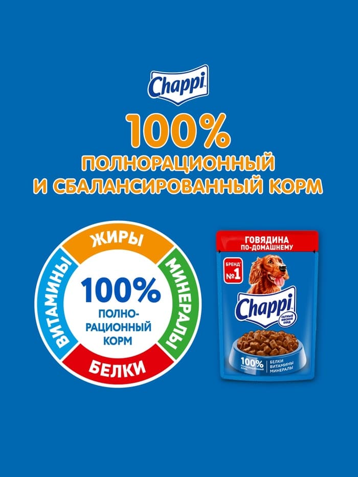 Влажный корм для собак Chappi, с говядиной по-домашнему, пауч, 85 г