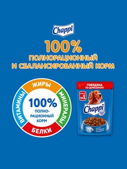 Влажный корм для собак Chappi, с говядиной по-домашнему, пауч, 85 г