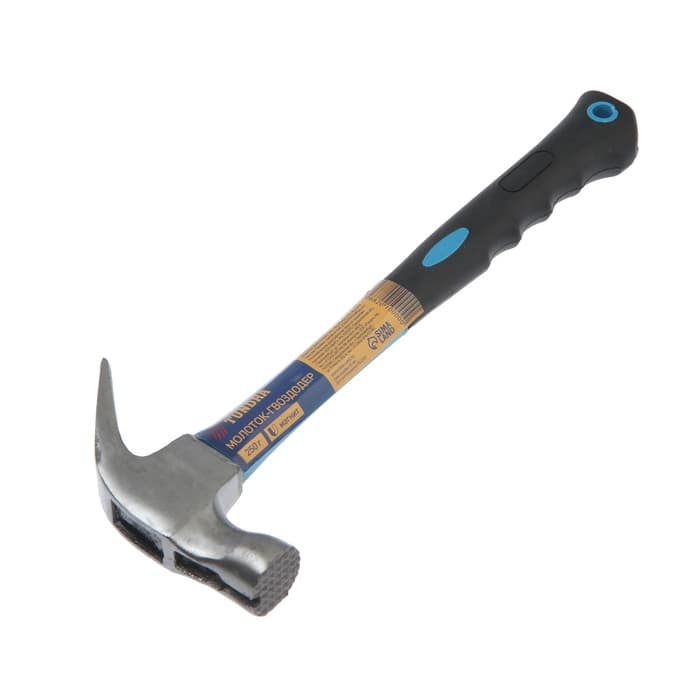 Молоток-гвоздодер ТУНДРА, боек с магнитом, фиберглассовая 2К рукоятка, 250 г