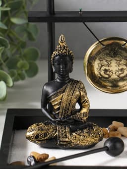 Японский сад камней настольный «Дзен. Будда у гонга», с подставкой для благовоний и набором аксессуаров, 16×22×19 см