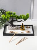 Японский сад камней настольный «Дзен. Будда у раскидистого дерева», с подставкой для благовоний и набором аксессуаров, 29.7×19.8×18 см