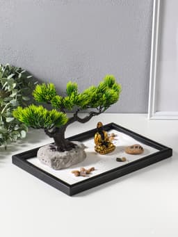 Японский сад камней настольный «Дзен. Будда у раскидистого дерева», с подставкой для благовоний и набором аксессуаров, 29.7×19.8×18 см