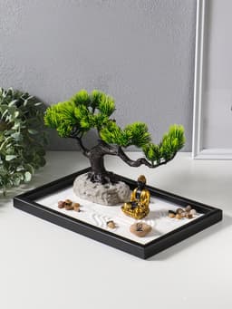 Японский сад камней настольный «Дзен. Будда у раскидистого дерева», с подставкой для благовоний и набором аксессуаров, 29.7×19.8×18 см