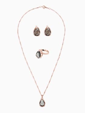 Гарнитур 3 предмета: серьги, кулон, кольцо безразмерное «Эдель», капля, серые в золоте, 45 см