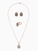 Гарнитур 3 предмета: серьги, кулон, кольцо безразмерное «Эдель», капля, серые в золоте, 45 см