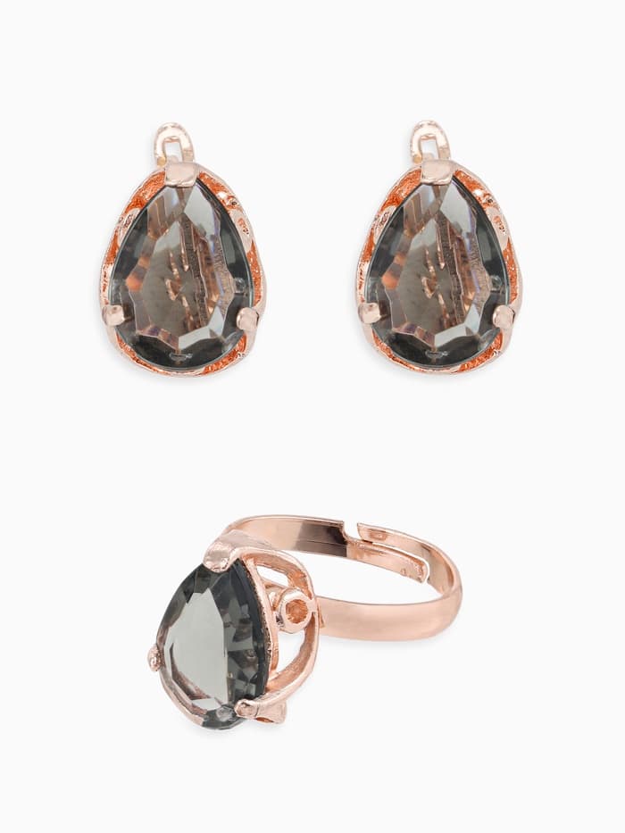 Гарнитур 3 предмета: серьги, кулон, кольцо безразмерное «Эдель», капля, серые в золоте, 45 см