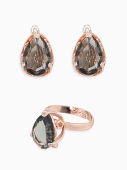 Гарнитур 3 предмета: серьги, кулон, кольцо безразмерное «Эдель», капля, серые в золоте, 45 см