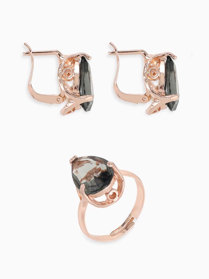 Гарнитур 3 предмета: серьги, кулон, кольцо безразмерное «Эдель», капля, серые в золоте, 45 см