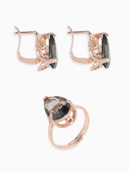 Гарнитур 3 предмета: серьги, кулон, кольцо безразмерное «Эдель», капля, серые в золоте, 45 см