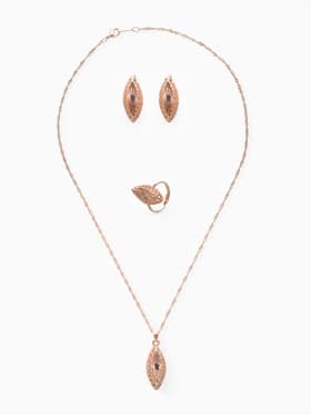 Гарнитур 3 предмета: серьги, кулон, кольцо безразмерное «Эдель», эллипс резной, цвет золото, 45 см