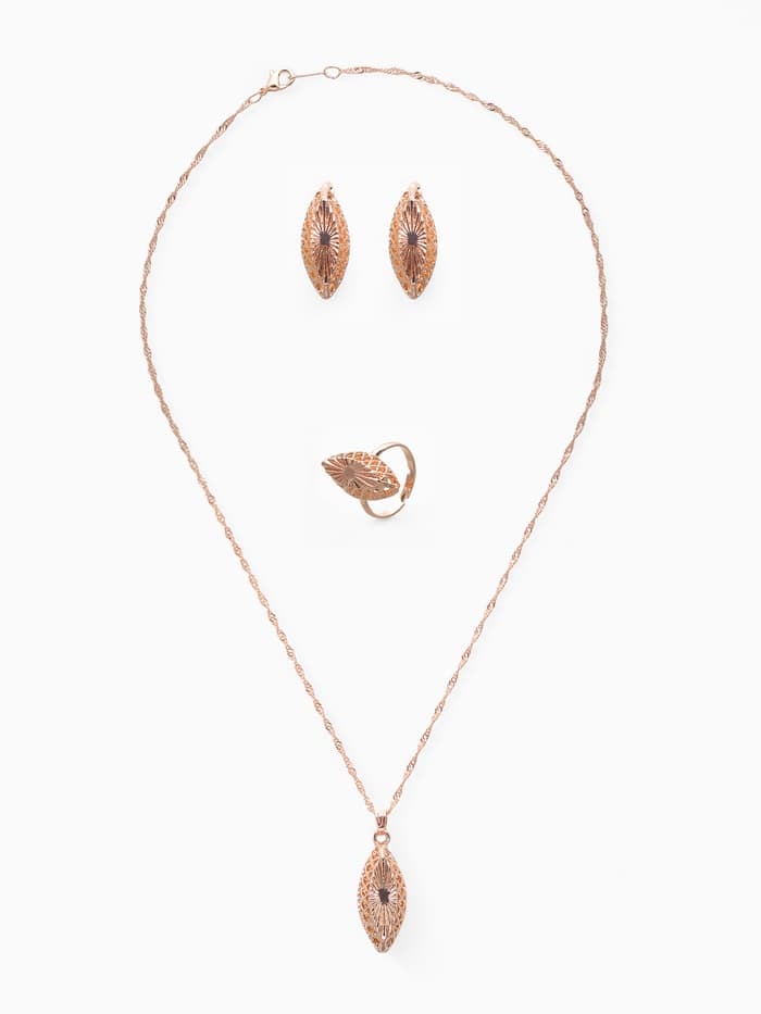 Гарнитур 3 предмета: серьги, кулон, кольцо безразмерное «Эдель», эллипс резной, цвет золото, 45 см