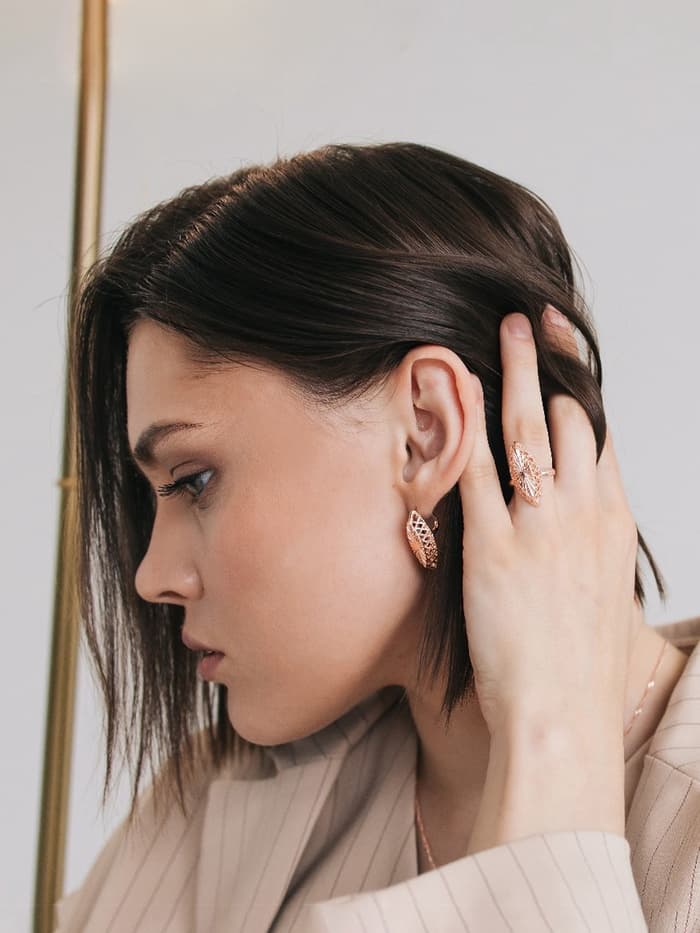 Гарнитур 3 предмета: серьги, кулон, кольцо безразмерное «Эдель», эллипс резной, цвет золото, 45 см