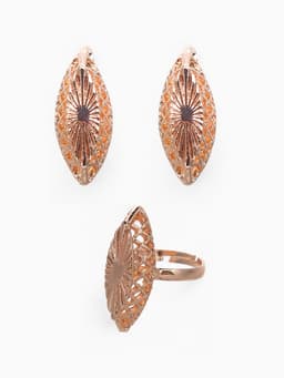 Гарнитур 3 предмета: серьги, кулон, кольцо безразмерное «Эдель», эллипс резной, цвет золото, 45 см