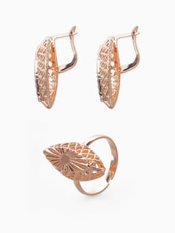 Гарнитур 3 предмета: серьги, кулон, кольцо безразмерное «Эдель», эллипс резной, цвет золото, 45 см