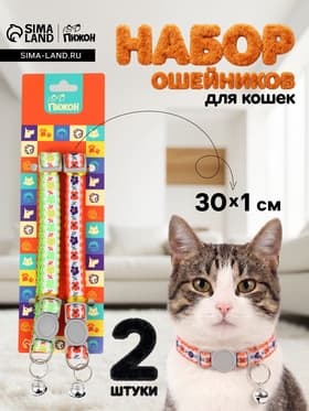 Набор ошейников для кошек «Пижон. По-полюшку», 30×1 см, розовый, зелёный