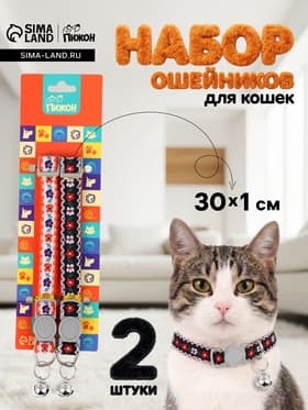 Набор ошейников для кошек «Пижон. По-полюшку», 30×1 см, оранжевый, чёрный