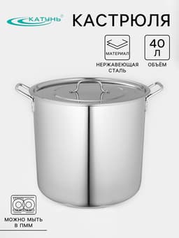 Котёл Катунь «Общепит», 40 л, d=40 см, h=35 см, с крышкой, нержавеющая сталь, хромированная