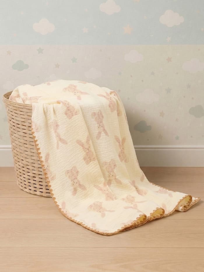 Плед двухслойный «Этель. Зайчонок», 100×100 см, муслин, вельбоа