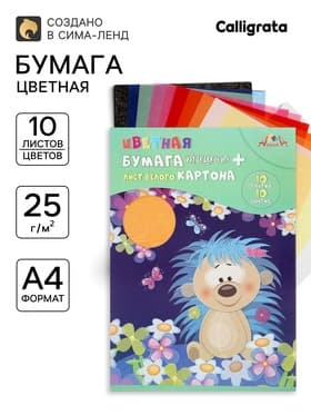 Бумага цветная «Ёжик» 10 цветов, 10 листов, 25 г/м², в папке