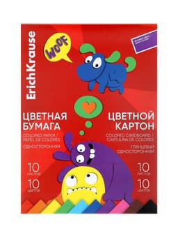 Набор цветной бумаги и картона А4 ErichKrause Jolly Friends, 20 листов, 10 цветов, 6 штук, на клею