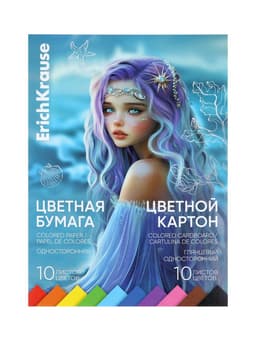 Набор цветной бумаги и картона А4 ErichKrause Aquamarine, 20 листов, 10 цветов, на клею