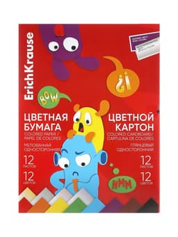 Набор цветной бумаги и картона А4 ErichKrause Jolly Friends, 24 листа, 12 цветов, металлизированная
